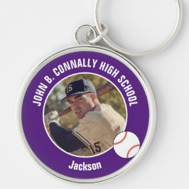 Purple Baseball Player Photo High School Spirit Sleutelhanger