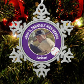 Purple Baseball Player Photo High School Tin Sneeuwvlok Ornament