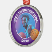 Purple Basketball Player Photo Christmas Metalen Ornament (Links)