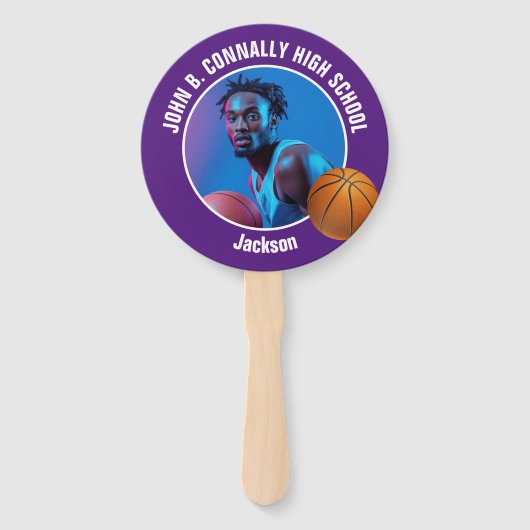 Purple Basketball Player Photo High School Spirit Handwaaier (Voorkant)