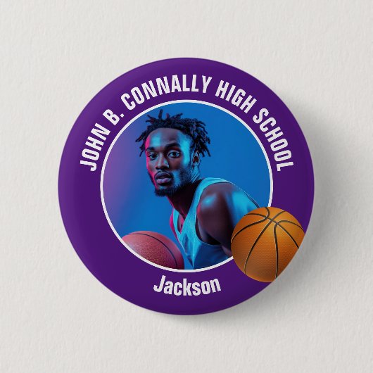 Purple Basketball Player Photo High School Spirit Ronde Button 5,7 Cm (Voorkant)