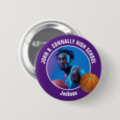 Purple Basketball Player Photo High School Spirit Ronde Button 5,7 Cm (Voorkant /achterkant)