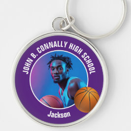 Purple Basketball Player Photo High School Spirit Sleutelhanger