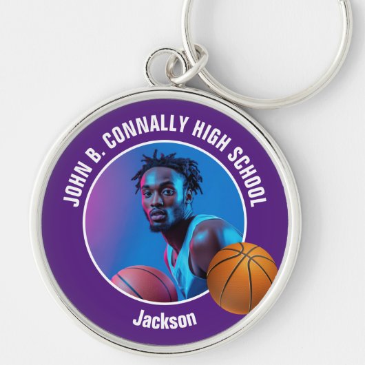 Purple Basketball Player Photo High School Spirit Sleutelhanger (Voorkant)