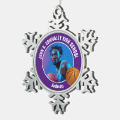 Purple Basketball Player Photo Keepsake Gift Tin Sneeuwvlok Ornament (Rechts)