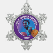 Purple Basketball Player Photo Keepsake Gift Tin Sneeuwvlok Ornament (Voorkant)