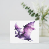 Purple Bat Flying Watercolor Art Briefkaart (Staand voorkant)
