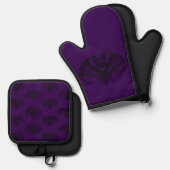 Purple Bat Patterned Oven Mitt and Pot Holder Set (Voorkant / Achterkant)