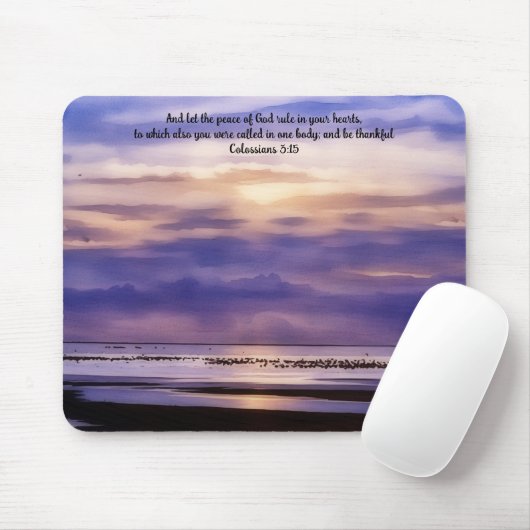 Purple Beach Sunset Art Bible Verse Mouse Pad Muismat (Met muis)