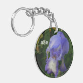Purple Bearded Iris Floral Monogram Acrylic Keycha Sleutelhanger (Voorkant Links)