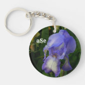 Purple Bearded Iris Floral Monogram Acrylic Keycha Sleutelhanger (Voorkant)