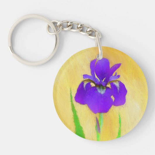 Purple Bearded Iris Painting - Cute Original Dog A Sleutelhanger (Voorkant)