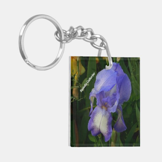 Purple Bearded Iris Photo Personalized Keychain (Voorkant Links)