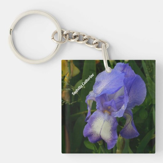 Purple Bearded Iris Photo Personalized Keychain (Voorkant)