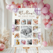 Purple Beary First Birthday Photo Timeline Poster