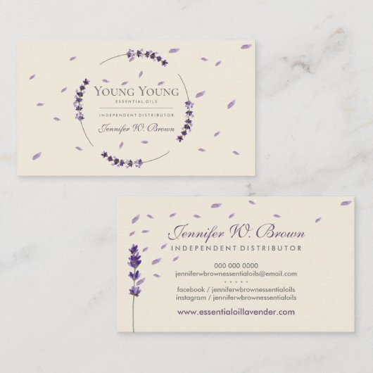 Purple beige Lavender Circle Frame Essential Oils Visitekaartje (Voorkant / Achterkant)