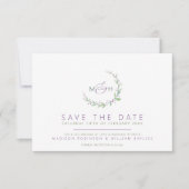 Purple berries green leaves monogram photo wedding save the date (Voorkant)