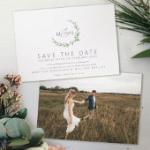 Purple berries green leaves monogram photo wedding save the date