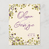 Purple Berry Greenery Leaves Wedding Save the Date Briefkaart (Voorkant)