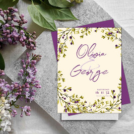 Purple Berry Greenery Leaves Wedding Save the Date Briefkaart
