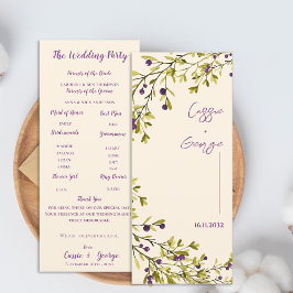 Purple Berry & Greenery Wedding Program Card Kaart