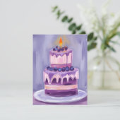 Purple Birthday Cake | Watercolor Birthday Card (Staand voorkant)