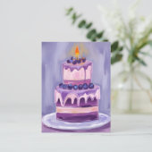 Purple Birthday Cake | Watercolor Briefkaart (Staand voorkant)