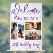 Purple Birthday Party Photo Collage Welcome Acryl Bord (Neutraal)