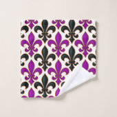 Purple Black Baroque Fleur-de-lis Pattern Design Bad Handdoek (Wasdoekje)