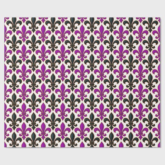 Purple Black Baroque Fleur-de-lis Pattern Design  Cadeaupapier (Vlak)