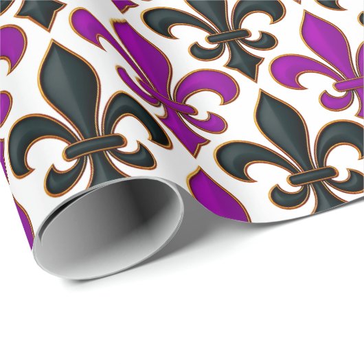 Purple Black Baroque Fleur-de-lis Pattern Design  Cadeaupapier (Rol Hoek)
