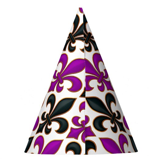Purple Black Baroque Fleur-de-lis Pattern Design Feesthoedjes (Achterkant)