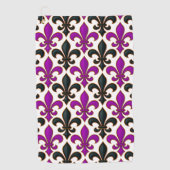Purple Black Baroque Fleur-de-lis Pattern Design  Golfhanddoek (Voorkant)