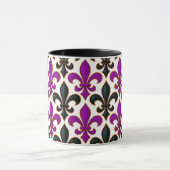 Purple Black Baroque Fleur-de-lis Pattern Design Mok (Midden)