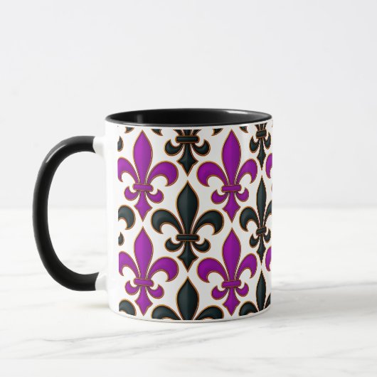 Purple Black Baroque Fleur-de-lis Pattern Design  Mok (Links)