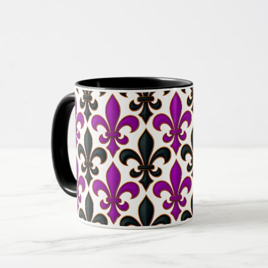 Purple Black Baroque Fleur-de-lis Pattern Design  Mok (Voorkant links)