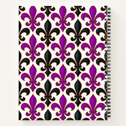 Purple Black Baroque Fleur-de-lis Pattern Design  Notitieboek (Achterkant)