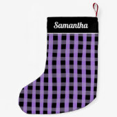 Purple  Black Buffalo Plaid Personalized Name Kleine Kerstsok (Achterkant)