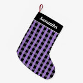 Purple  Black Buffalo Plaid Personalized Name Kleine Kerstsok (Voorkant (Hangend))