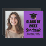 Purple Black Class of 2026 Graduation Photo Magnet<br><div class="desc">A personalized graduation announcement magnetic card in purple and black for a high school,  college,  or university from the class of 2026. Customize with your school name and graduating class under the lovely calligraphy for an elegant personalized graduate photo magnet with your senior portrait photograph.</div>