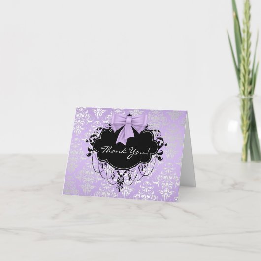 Purple Black Damask Thank You Cards Bedankkaart (Voorkant)