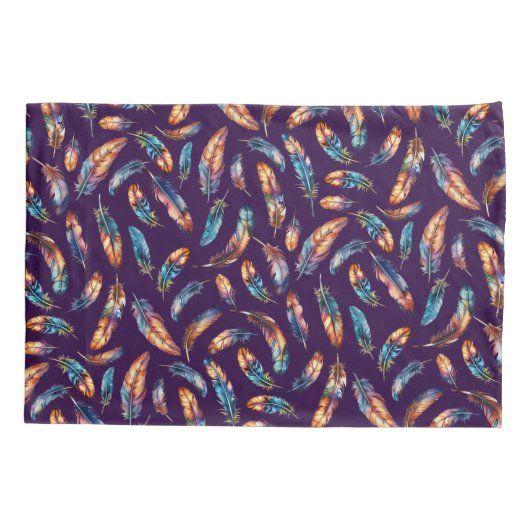 Purple Black Feather Print - Reversible Boho Art Kussensloop (Achterkant)