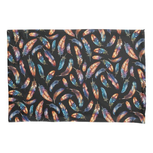 Purple Black Feather Print - Reversible Boho Art Kussensloop (Voorkant)