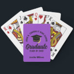 Purple Black Graduate Custom Graduation Pokerkaarten<br><div class="desc">This modern purple and black custom senior graduate playing cards deck features classy typography of your high school or college name for the class of 2026. Customize with your graduating year under the chic handwritten script and grad cap for a great personalized graduation party favor.</div>