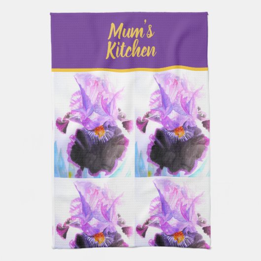 Purple Black Iris Irises Flowers Floral Flower Theedoek (Verticaal)