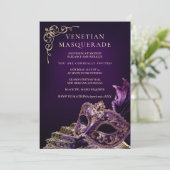 Purple Black Masquerade Ball Elegant Venetian  Kaart (Staand voorkant)