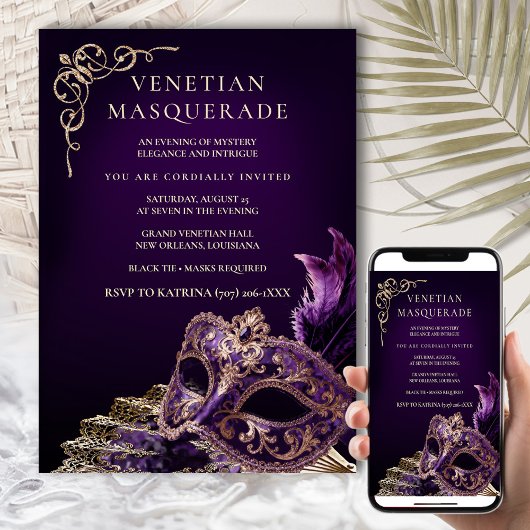 Purple Black Masquerade Ball Elegant Venetian  Kaart