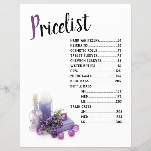 Purple Black & Olive Lavender Price List Flyer (Voorkant)
