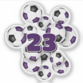 purple black soccer balls sticker w jersey number (Voorkant)