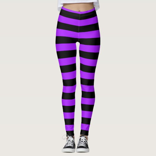 purple Black Striped Witch Halloween Leggings (Voorkant)